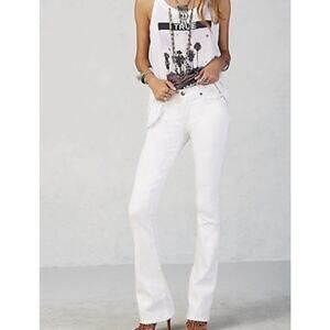 True Religion Joey Jeans 27 White Y2K Flare Low Rise Tonal Stitch Twisted Seams